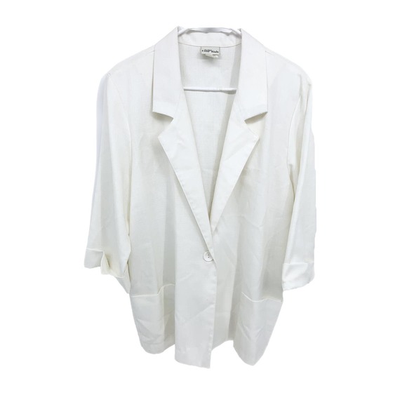 Modern Essentials White Blazer with Pockets One Button 3/4 Sleeve Size L - Picture 1 of 7